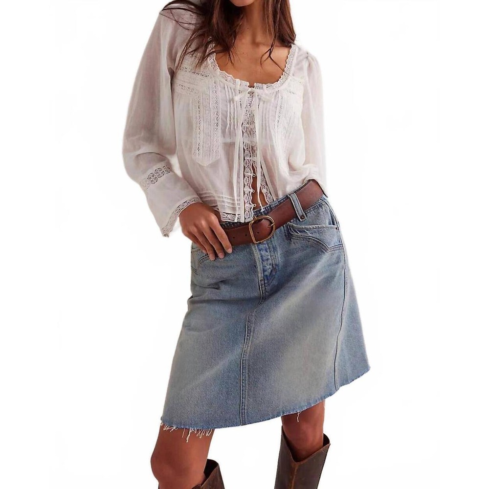 We The Free Suzy Denim Midi Skirt Women 26 Light Wash Indigo Run NWT